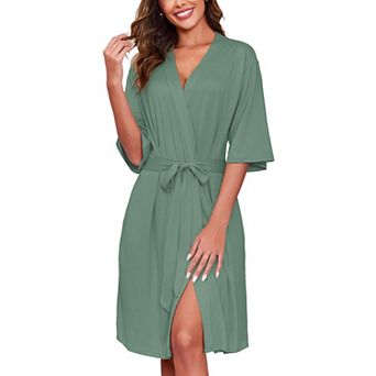 Ekouaer Short Robes for Women Lightweight Kimono Robes Knit Bathrobe Soft Sleepwear with Pockets