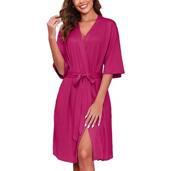 Ekouaer Short Robes for Women Lightweight Kimono Robes Knit Bathrobe Soft Sleepwear with Pockets