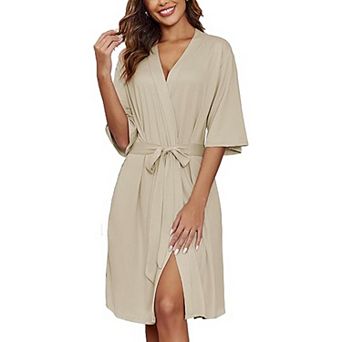Ekouaer Short Robes for Women Lightweight Kimono Robes Knit Bathrobe Soft Sleepwear with Pockets