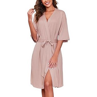Ekouaer Short Robes for Women Lightweight Kimono Robes Knit Bathrobe Soft Sleepwear with Pockets