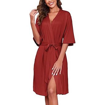 Ekouaer Short Robes for Women Lightweight Kimono Robes Knit Bathrobe Soft Sleepwear with Pockets