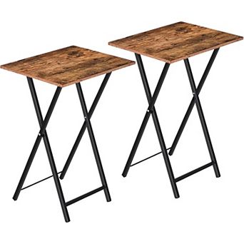 2-Pack Folding TV Tray Side Tables, Rustic Brown & Black, Sturdy Metal Frame for Small Spaces