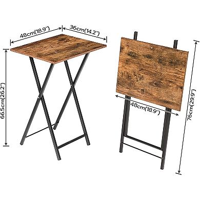 2-Pack Folding TV Tray Side Tables, Rustic Brown & Black, Sturdy Metal Frame for Small Spaces