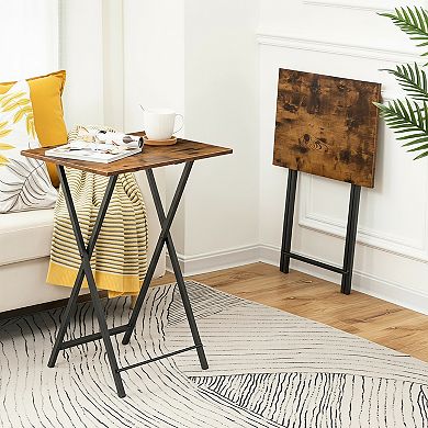 2-Pack Folding TV Tray Side Tables, Rustic Brown & Black, Sturdy Metal Frame for Small Spaces