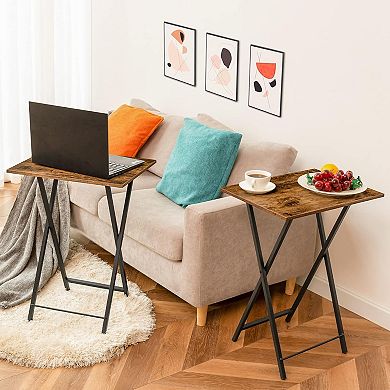 2-Pack Folding TV Tray Side Tables, Rustic Brown & Black, Sturdy Metal Frame for Small Spaces