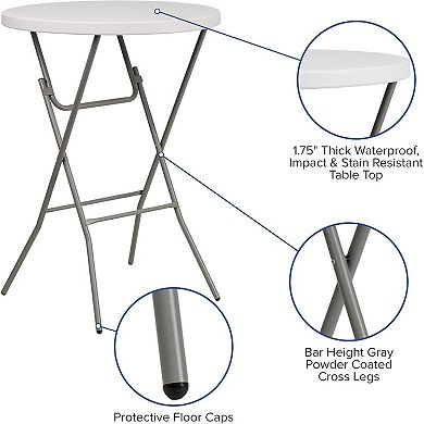 31.5 Inch Round Folding Table, Bar Height White Plastic for Indoor and Outdoor Events