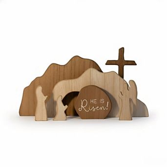 Jesus Nativity Resurrection Figurines with Wooden Cross for Table