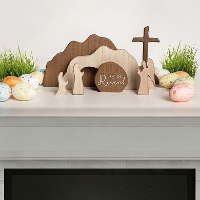 Jesus Nativity Resurrection Figurines with Wooden Cross for Table