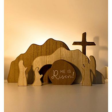 Jesus Nativity Resurrection Figurines with Wooden Cross for Table