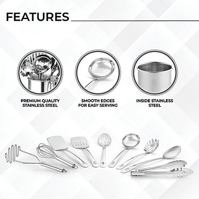 Great Ambitions 10-Piece Stainless Steel Kitchen Tool Set with Holder , Space-Saving