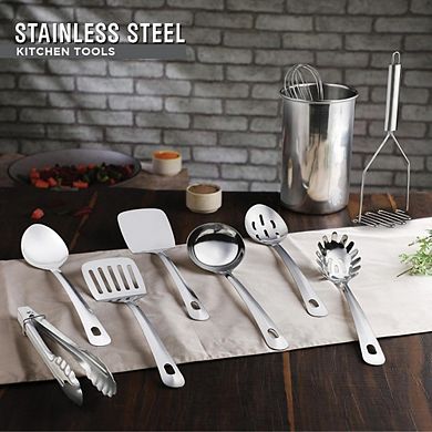 Great Ambitions 10-Piece Stainless Steel Kitchen Tool Set with Holder , Space-Saving