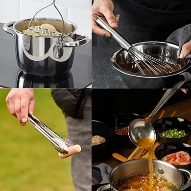 Great Ambitions 10-Piece Stainless Steel Kitchen Tool Set with Holder , Space-Saving