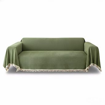 Vintage Couch Cover for Dogs Chenille with Tassel Herringbone