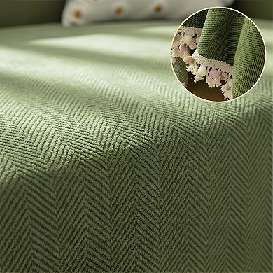 Vintage Couch Cover for Dogs Chenille with Tassel Herringbone