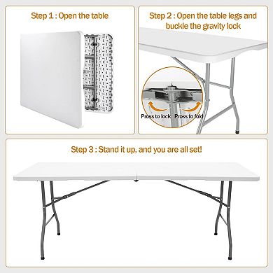 6ft Portable Folding Table, Heavy Duty & Folds in Half for Party, Camping, Indoor and Outdoor Use
