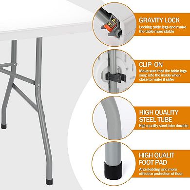 6ft Portable Folding Table, Heavy Duty & Folds in Half for Party, Camping, Indoor and Outdoor Use