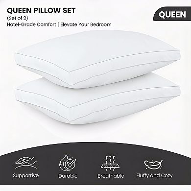 Queen Size Bed Pillows Set of 2 Soft Fluffy Down Alternative