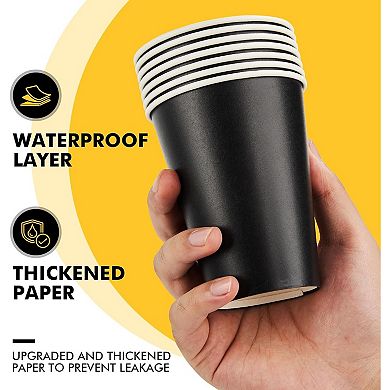 12 oz Paper Coffee Cups,100 Pack Black Disposable Coffee Cups with Lids, Sleeves and Stirring Sticks