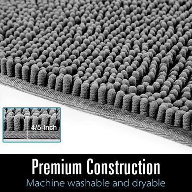 Great Ambitions Luxury Shaggy Bath Mat 24x60", Washable Non-Slip Rug, Gray