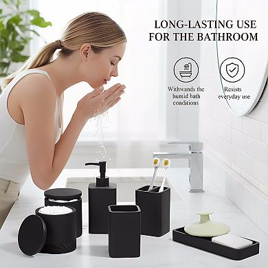 6 Piece Bathroom Accessories Set with Toothbrush Holders and Soap Dispenser