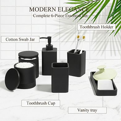 6 Piece Bathroom Accessories Set with Toothbrush Holders and Soap Dispenser