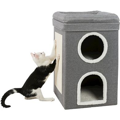 Saul 25" Cat Tower, 2-Story Cat Condo, Sisal Cat Scratcher, Cat Cube