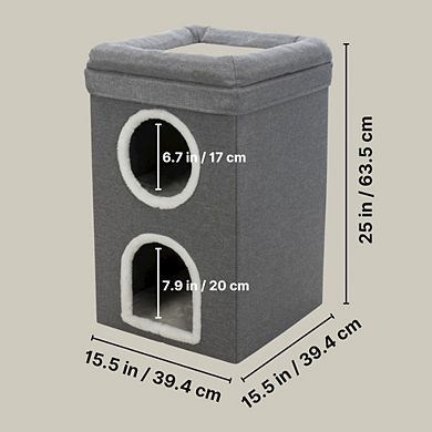 Saul 25" Cat Tower, 2-Story Cat Condo, Sisal Cat Scratcher, Cat Cube