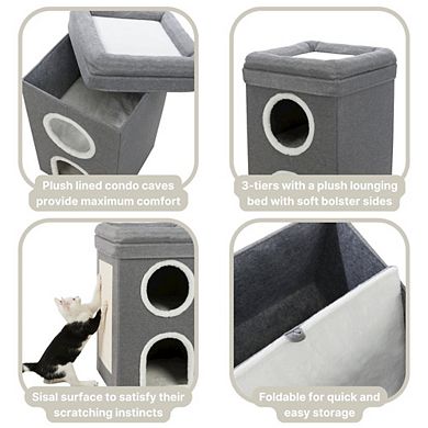 Saul 25" Cat Tower, 2-Story Cat Condo, Sisal Cat Scratcher, Cat Cube