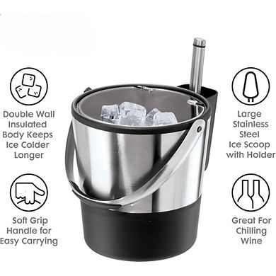 Great Ambitions Insulated Ice Bucket, 4 Quart / 3.8 L, Stainless Steel, Black.