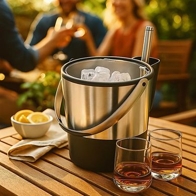Great Ambitions Insulated Ice Bucket, 4 Quart / 3.8 L, Stainless Steel, Black.