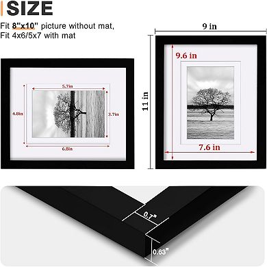 8x10 Picture Frames Set of 4, Made of Solid Wood Covered for Table Top Display and Wall Mounting