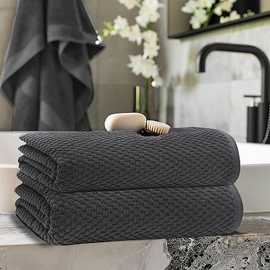 Waffle Bath Sheets - Set of 2 - Ringspun Cotton Bath Sheet - Absorbent Quick Dry Bath Towel Sheet