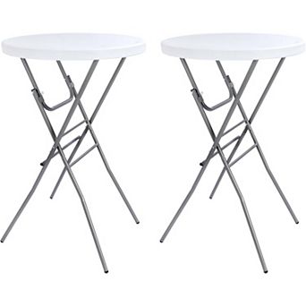 2 White 28 in Round Bar Height Folding Tables, Portable for Patio, Backyard Parties and Events