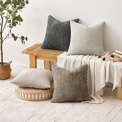Great Ambitions 4-Pack 20x20" Neutral Chenille Pillow Covers, Farmhouse Boho Decor