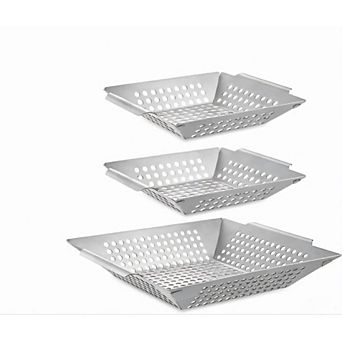 Great Ambitions 3-Pack Stainless Steel Grill Baskets for Vegetables & All Grills