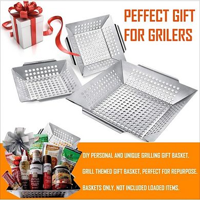 Great Ambitions 3-Pack Stainless Steel Grill Baskets for Vegetables & All Grills