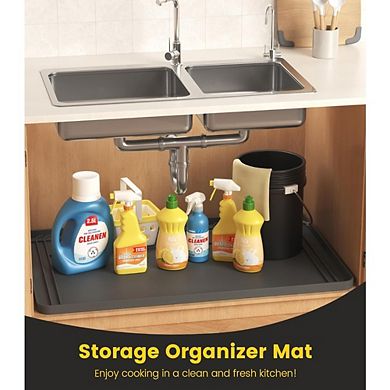 Great Ambitions 34"x22" Waterproof Under Sink Mat, Cut-to-Fit Silicone Drip Tray, Gray