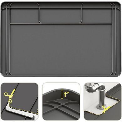 Great Ambitions 34"x22" Waterproof Under Sink Mat, Cut-to-Fit Silicone Drip Tray, Gray