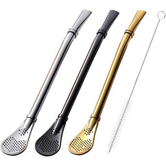 3-Pack Reusable Straws! Smooth Flow Filter for Mate, Coffee & Cocktails - Comes with Brush
