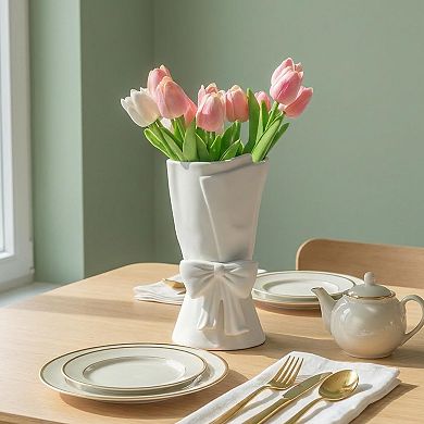 Ceramic Bow Vase 9.64 Inch Decorative Flower Vase for Home Decor