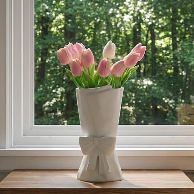 Ceramic Bow Vase 9.64 Inch Decorative Flower Vase for Home Decor