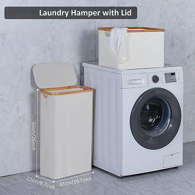 Laundry Hamper with Lid Tall Foldable Sturdy Oxford Handle Clothes Toys Towels Organizer