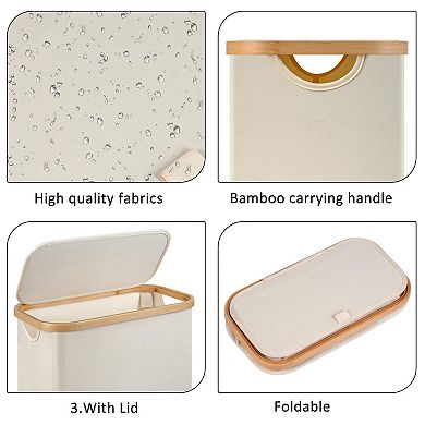 Laundry Hamper with Lid Tall Foldable Sturdy Oxford Handle Clothes Toys Towels Organizer