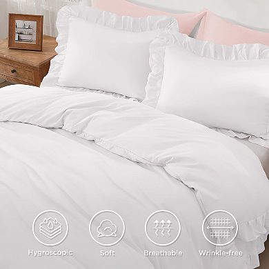 Soft Washed Microfiber Ruffle Duvet Set with Zipper & Corner Ties