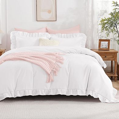 Soft Washed Microfiber Ruffle Duvet Set with Zipper & Corner Ties