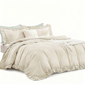 Soft Washed Microfiber Ruffle Duvet Set with Zipper & Corner Ties