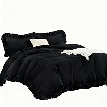 Soft Washed Microfiber Ruffle Duvet Set with Zipper & Corner Ties