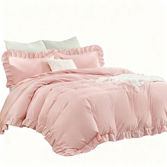 Soft Washed Microfiber Ruffle Duvet Set with Zipper & Corner Ties