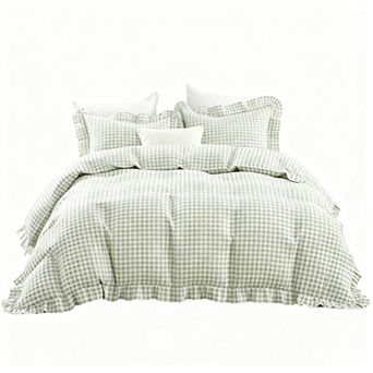 Soft Washed Microfiber Ruffle Duvet Set with Zipper & Corner Ties