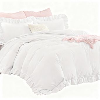Soft Washed Microfiber Ruffle Duvet Set with Zipper & Corner Ties